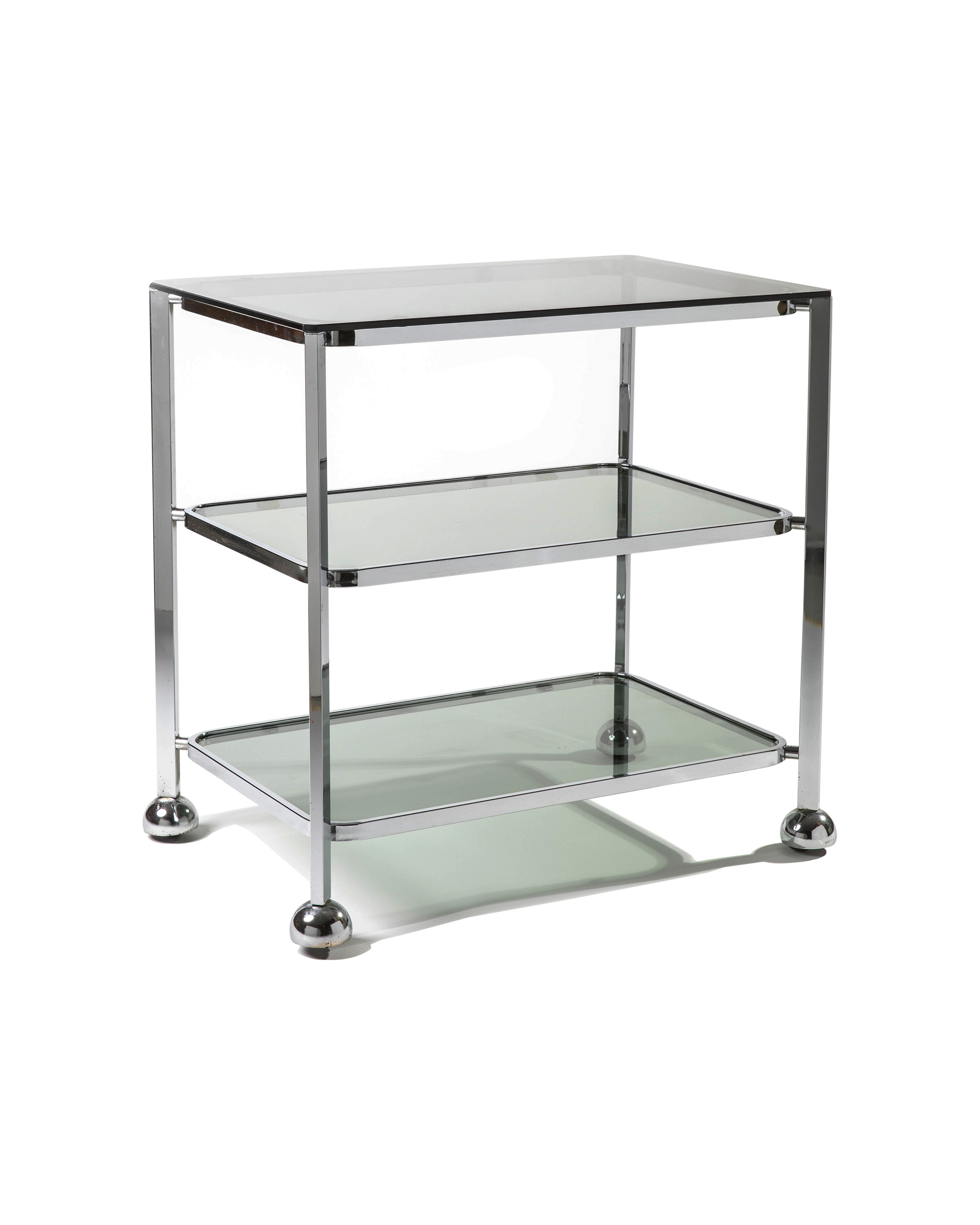 Layered glass bar cart