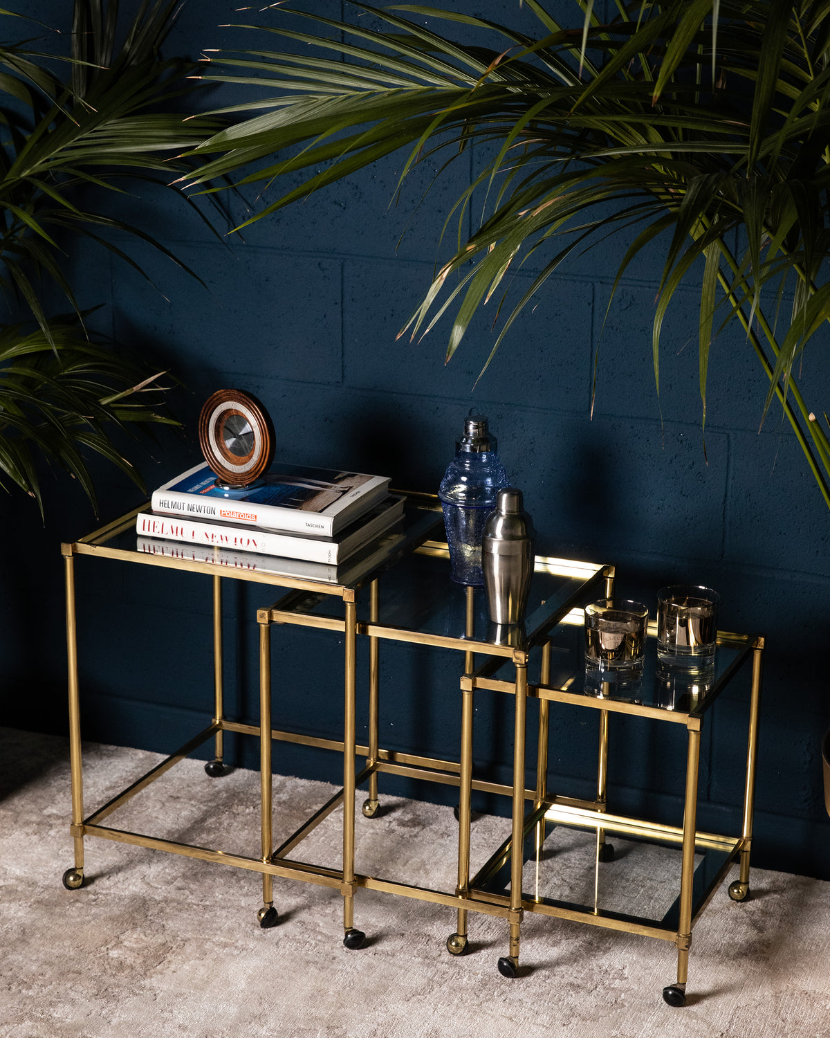 Products Set di tavolini cubici in ottone dorato - 1980 - Gold Brass Cubic Bar Carts Set