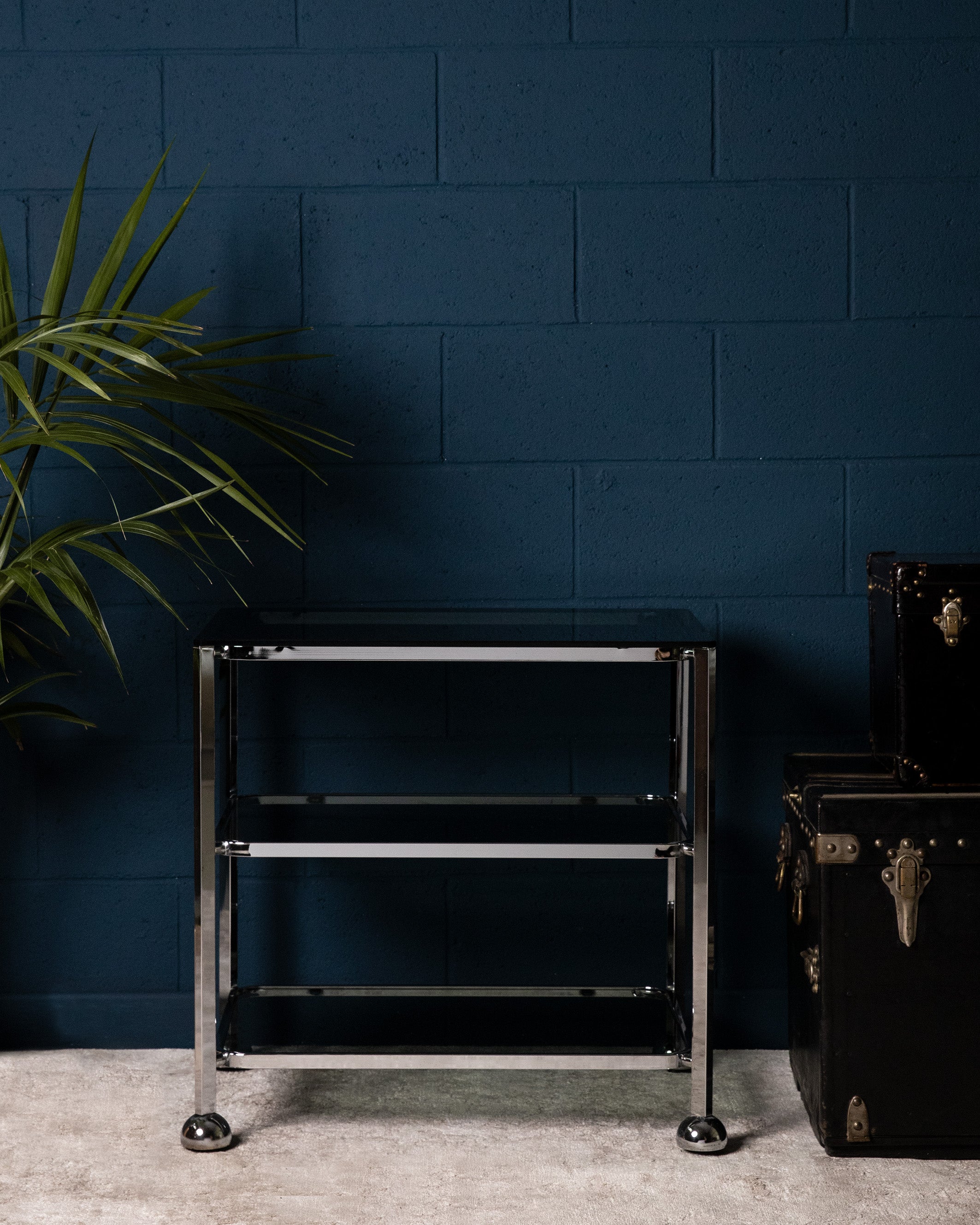 Layered glass bar cart