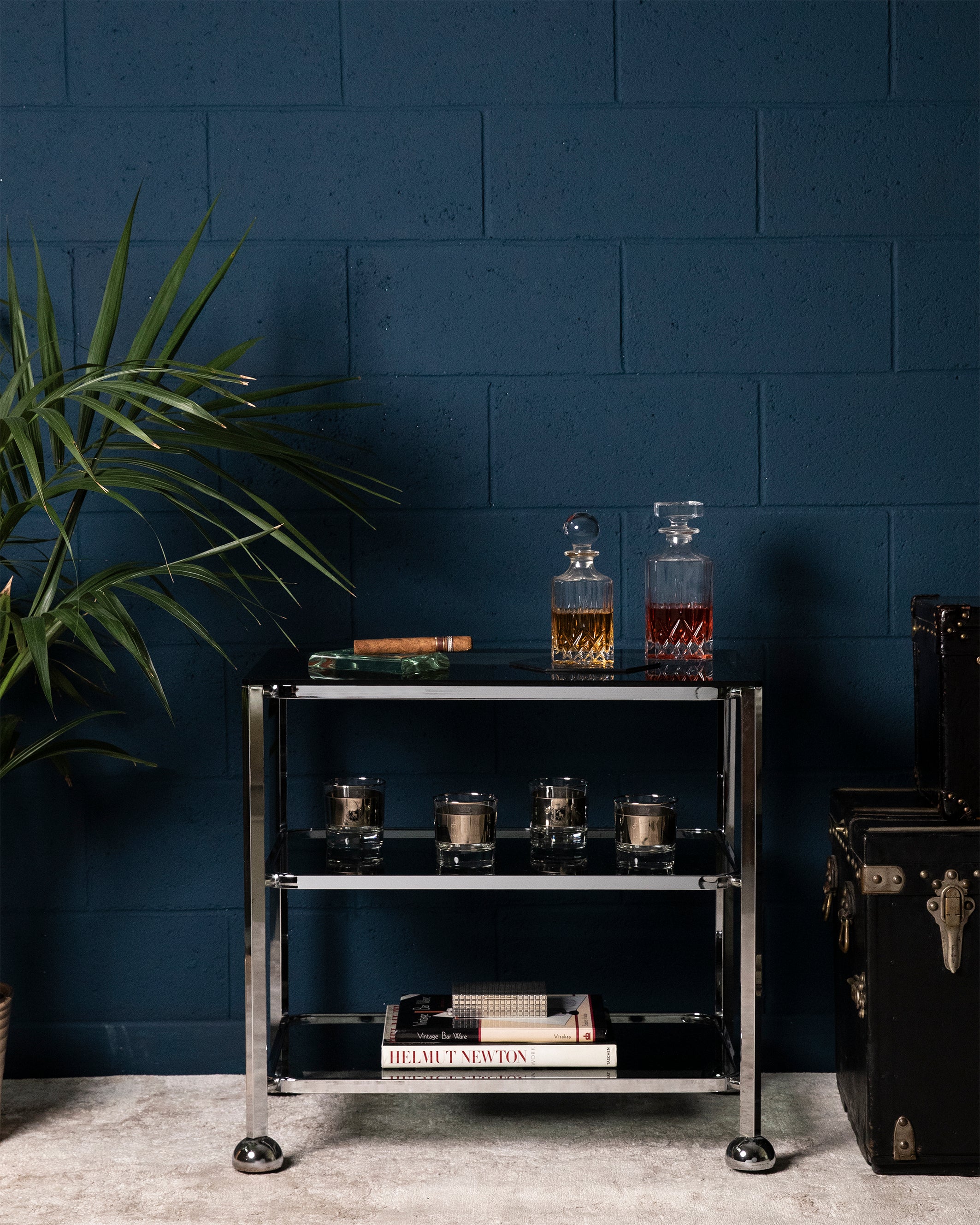 Layered glass bar cart