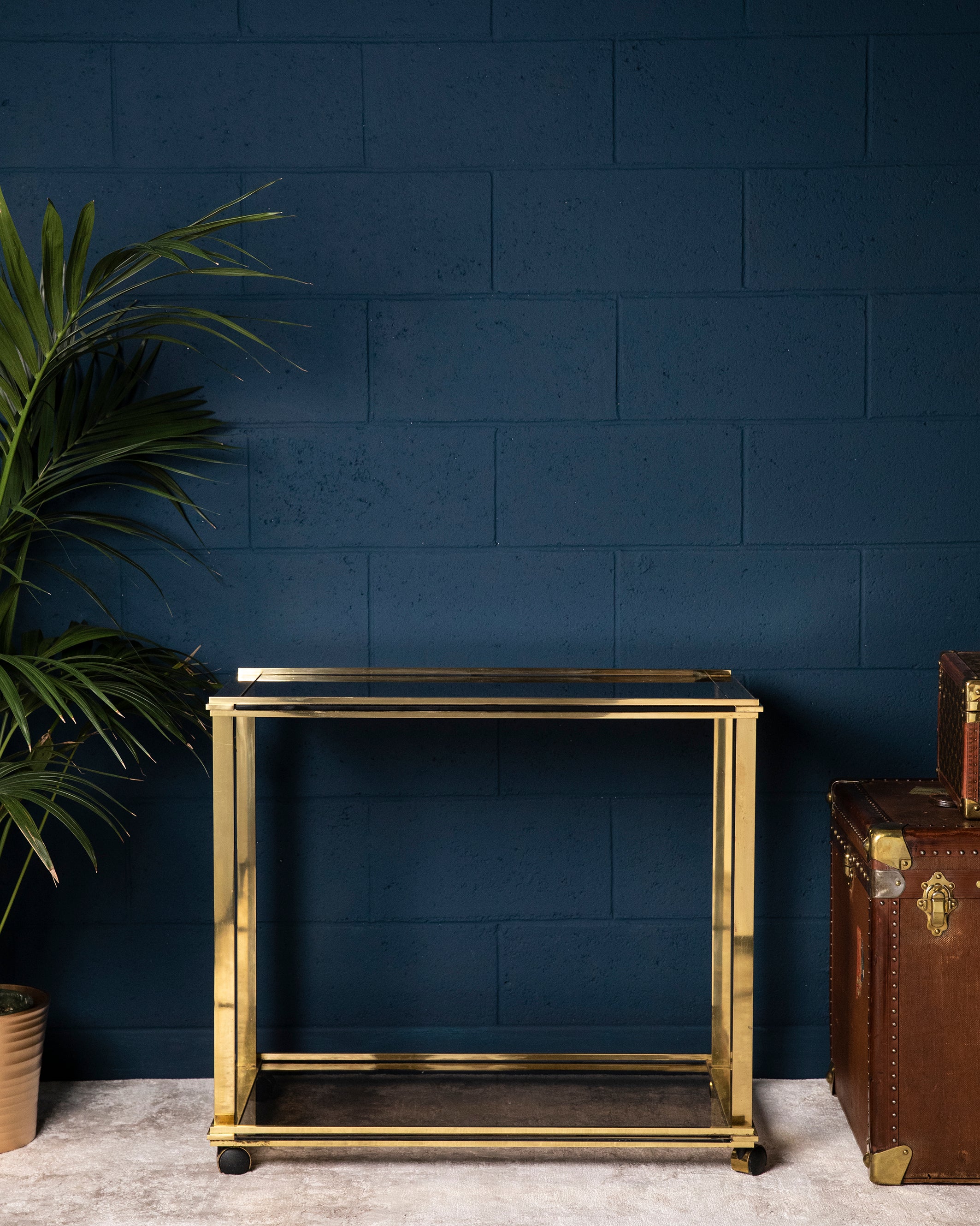 Rectangular Metal bar cart with black fumè glass