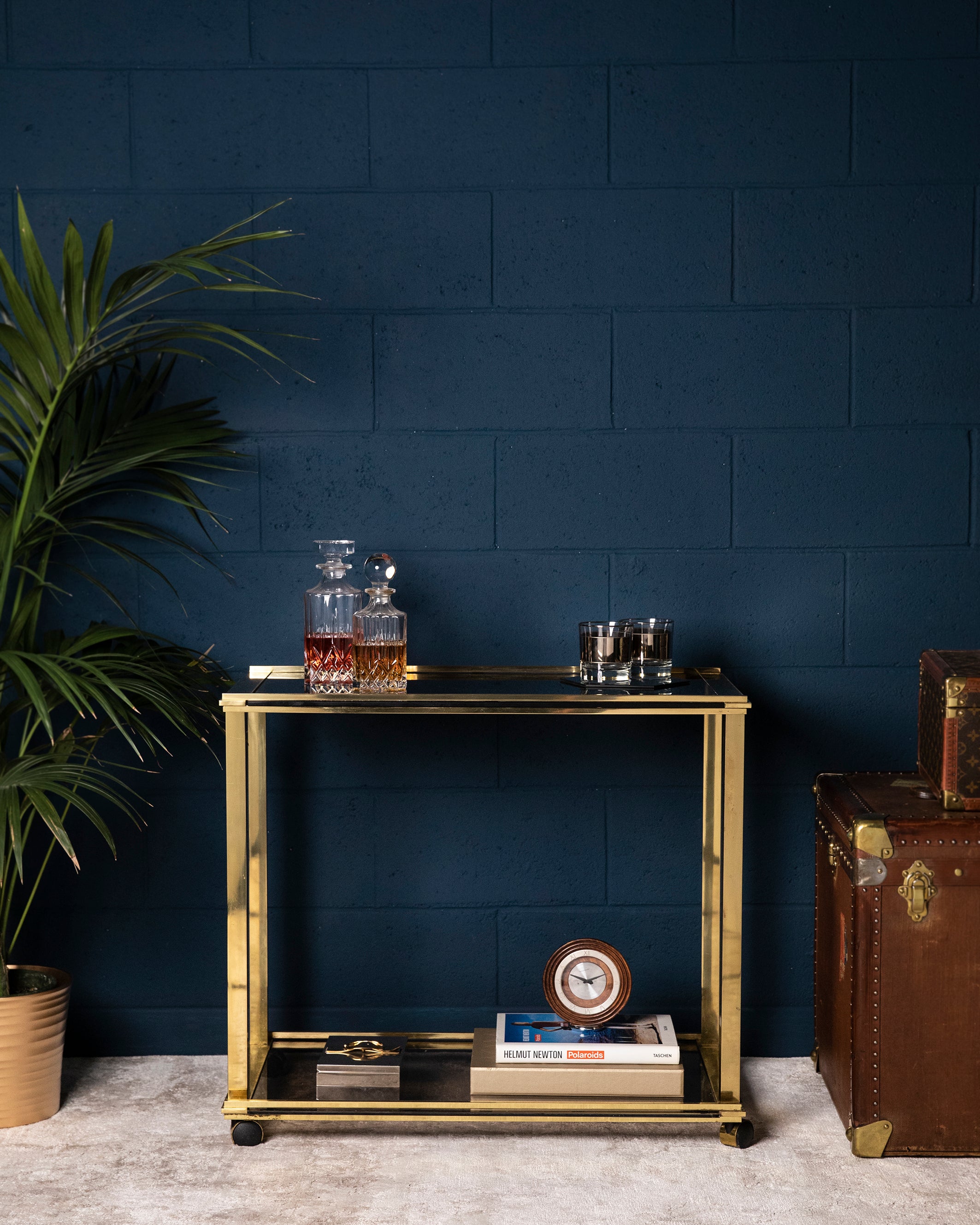 Rectangular Metal bar cart with black fumè glass