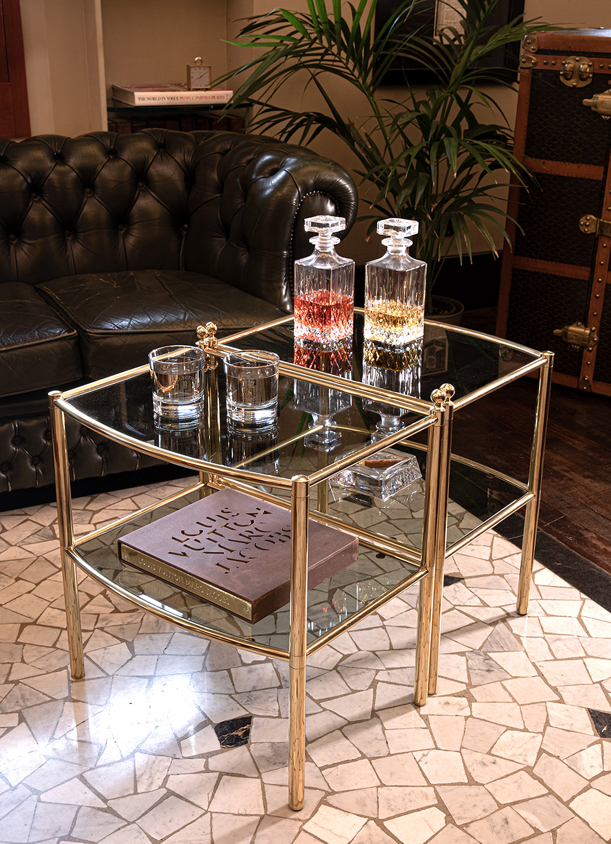 Set di tavolini in ottone dorato - 1980 - Gold Brass Bar Carts Set