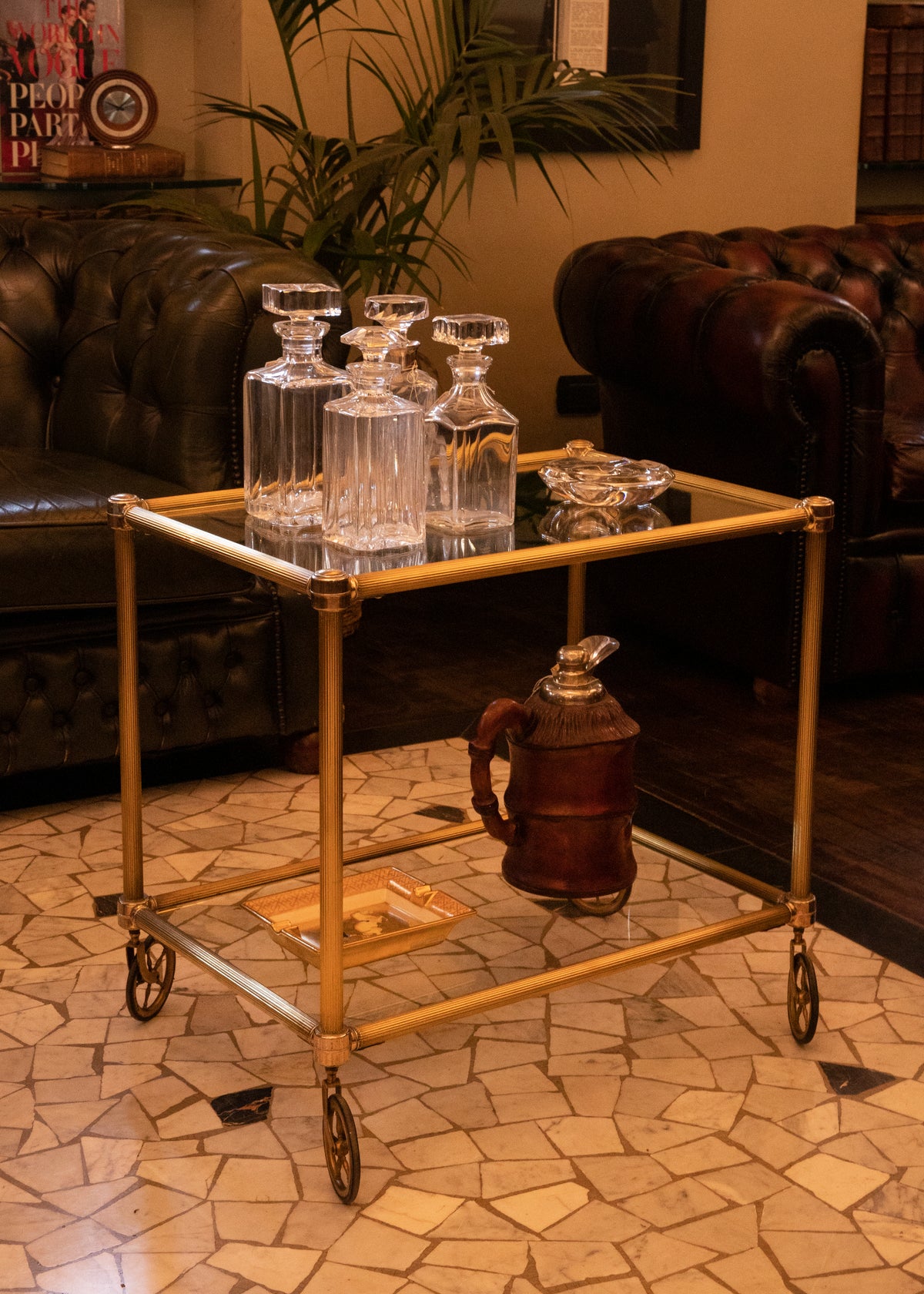 Carrello rettangolare in ottone dorato - 1970 - Gold Brass Rectangular bar cart