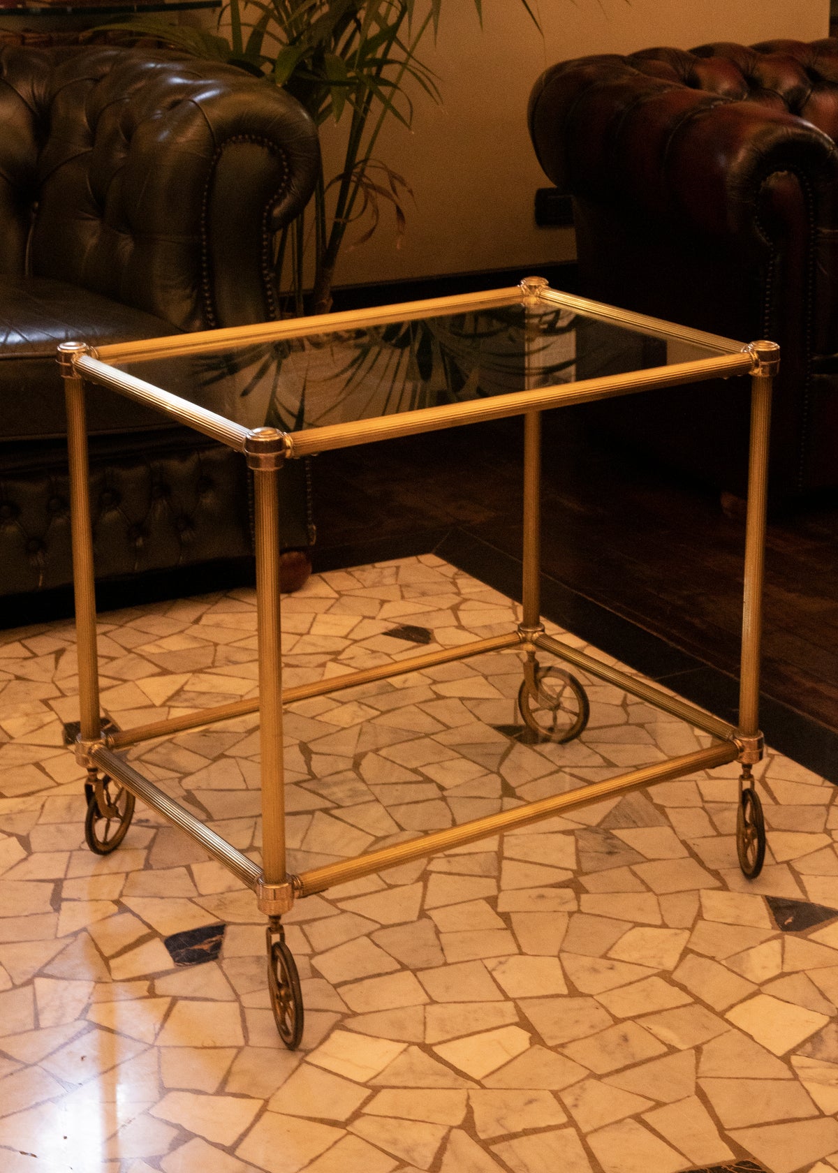 Carrello rettangolare in ottone dorato - 1970 - Gold Brass Rectangular bar cart